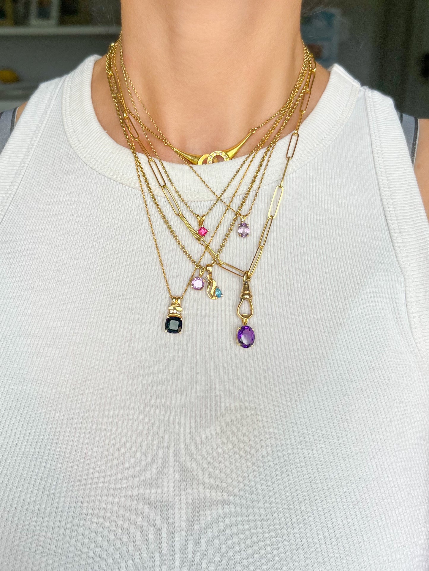 Vintage Pear Shaped Topaz with Natural Diamond 14k Yellow Gold