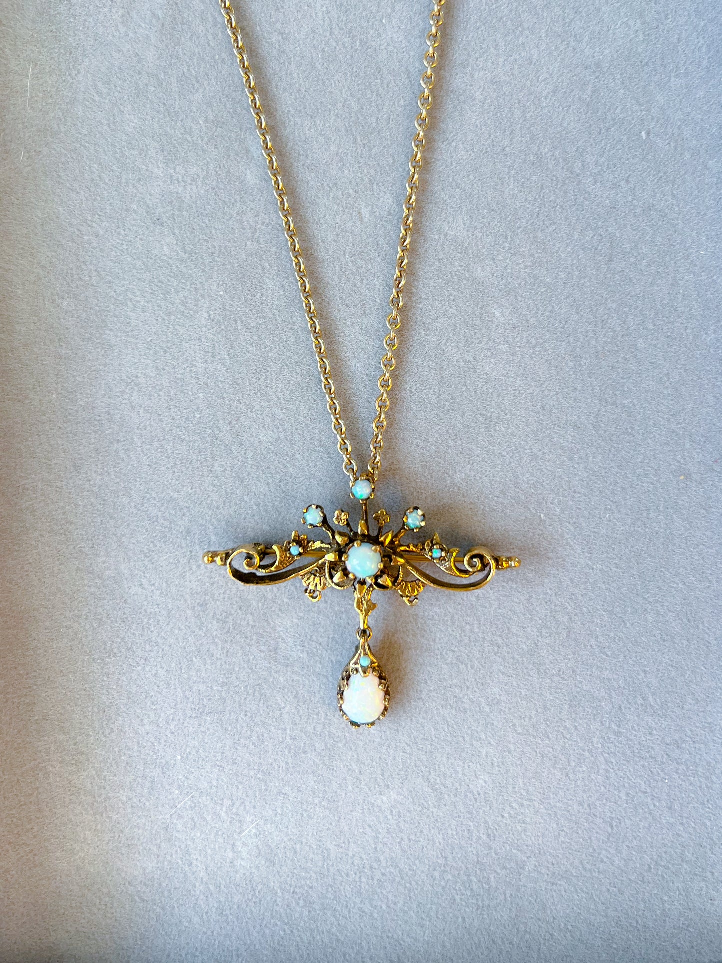 Antique Opal 14k Yellow Gold Pin and Pendant
