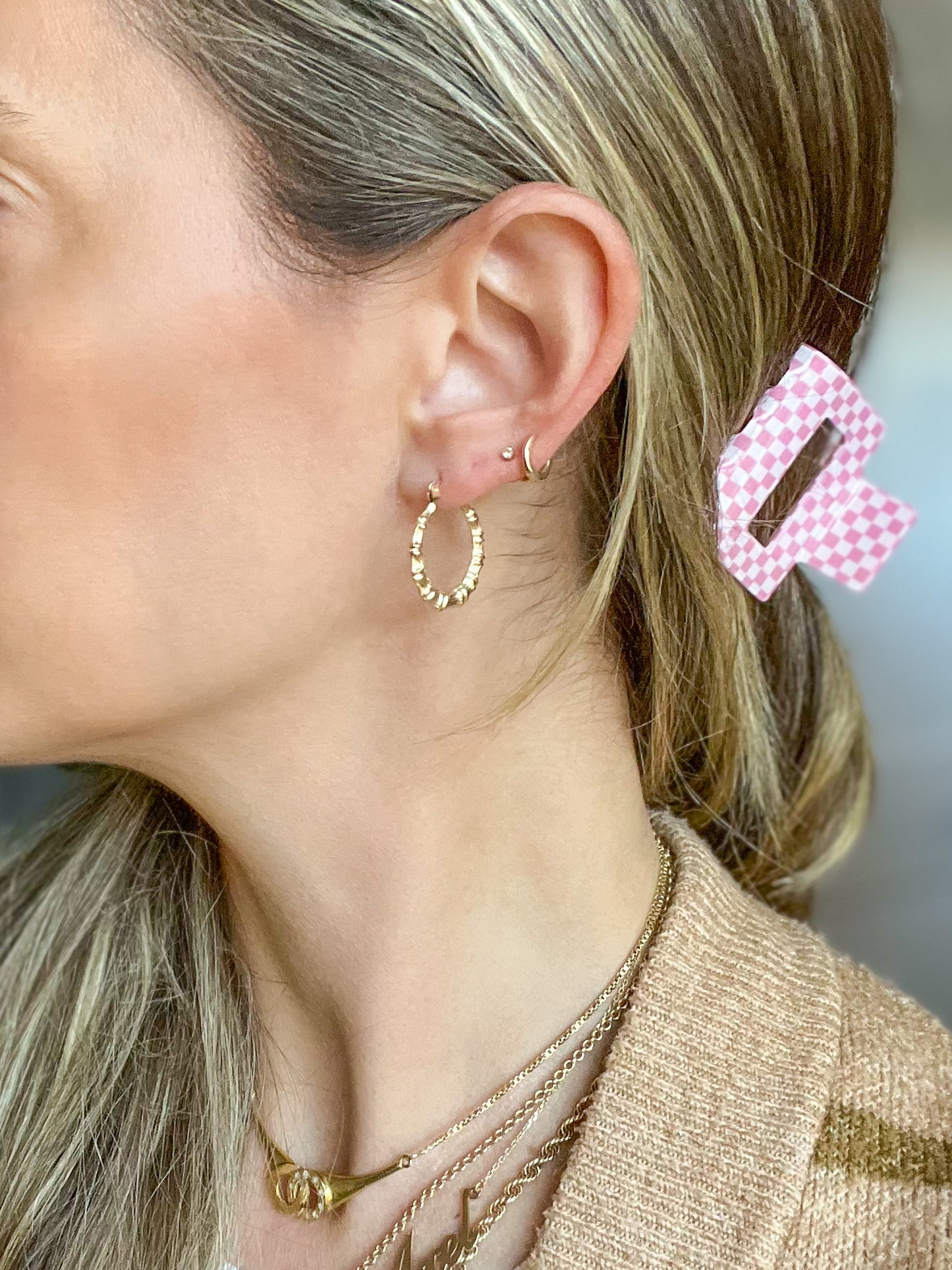 Bamboo 10k Yellow Gold Hoop Earrings