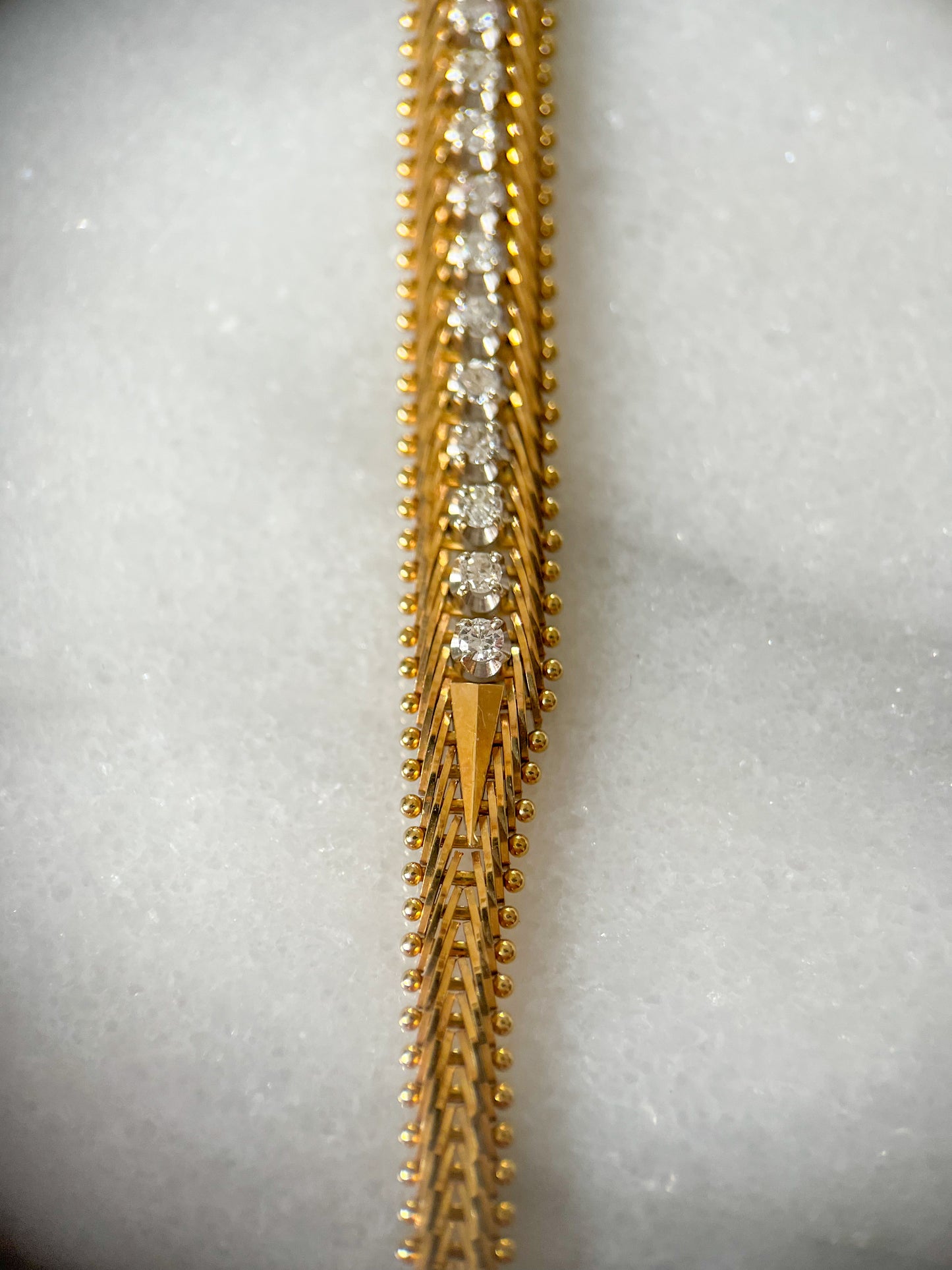 Vintage Natural Diamond 14k Yellow Gold 7.25 Inch Bracelet