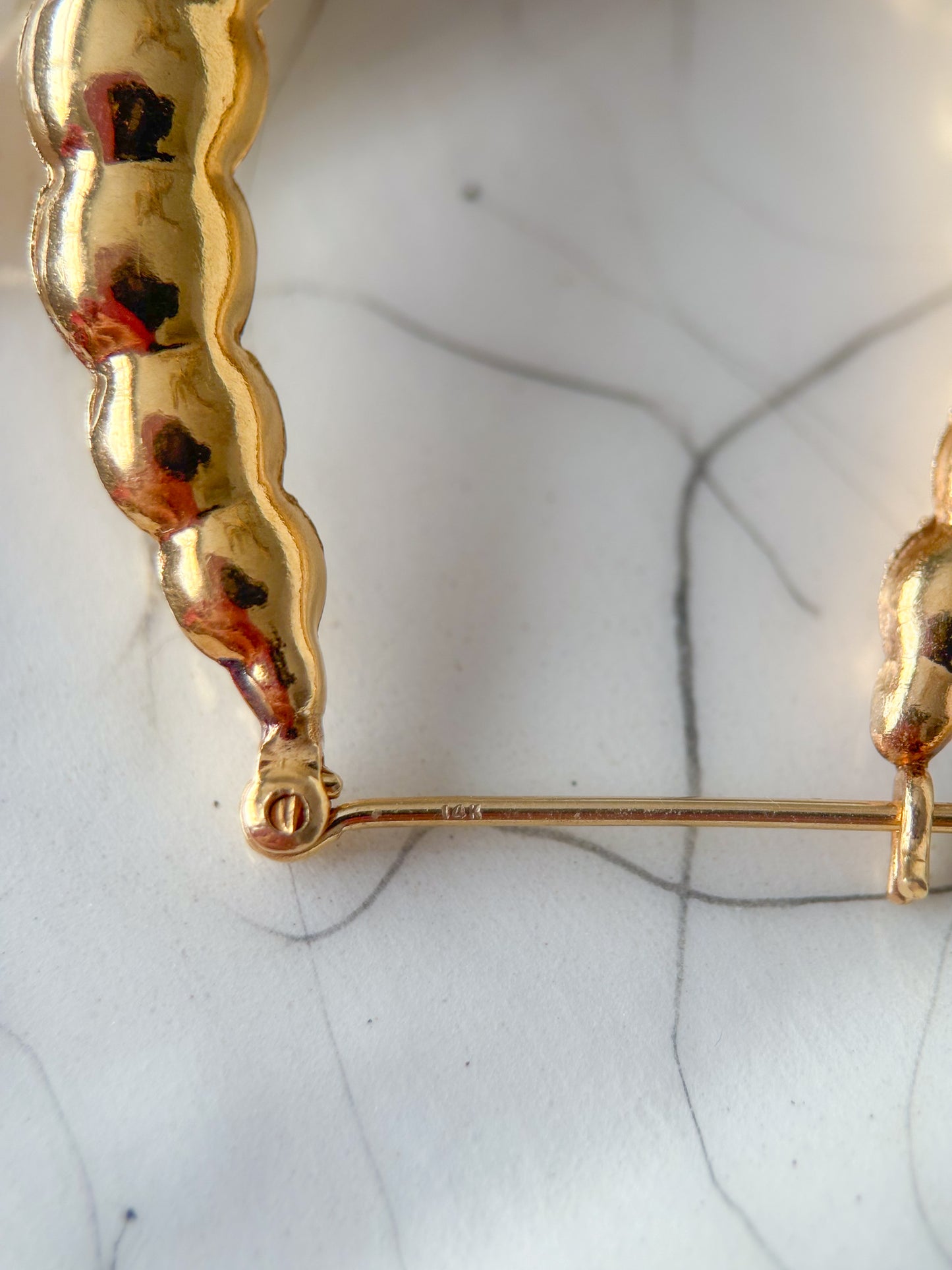 Vintage 14k Yellow Gold Large Scalloped Hoop Earrings