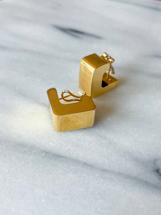 Vintage Chunky Squared 14k Yellow Gold Earrings
