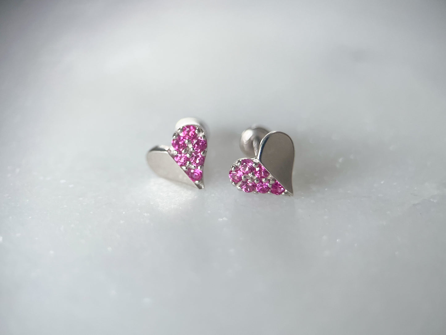 Various Mini 14k White Gold Studs - Hearts with Pink CZ