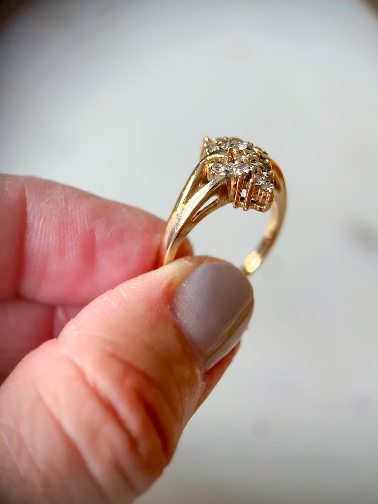Vintage Natural Diamond 14k Yellow Gold Cluster Ring