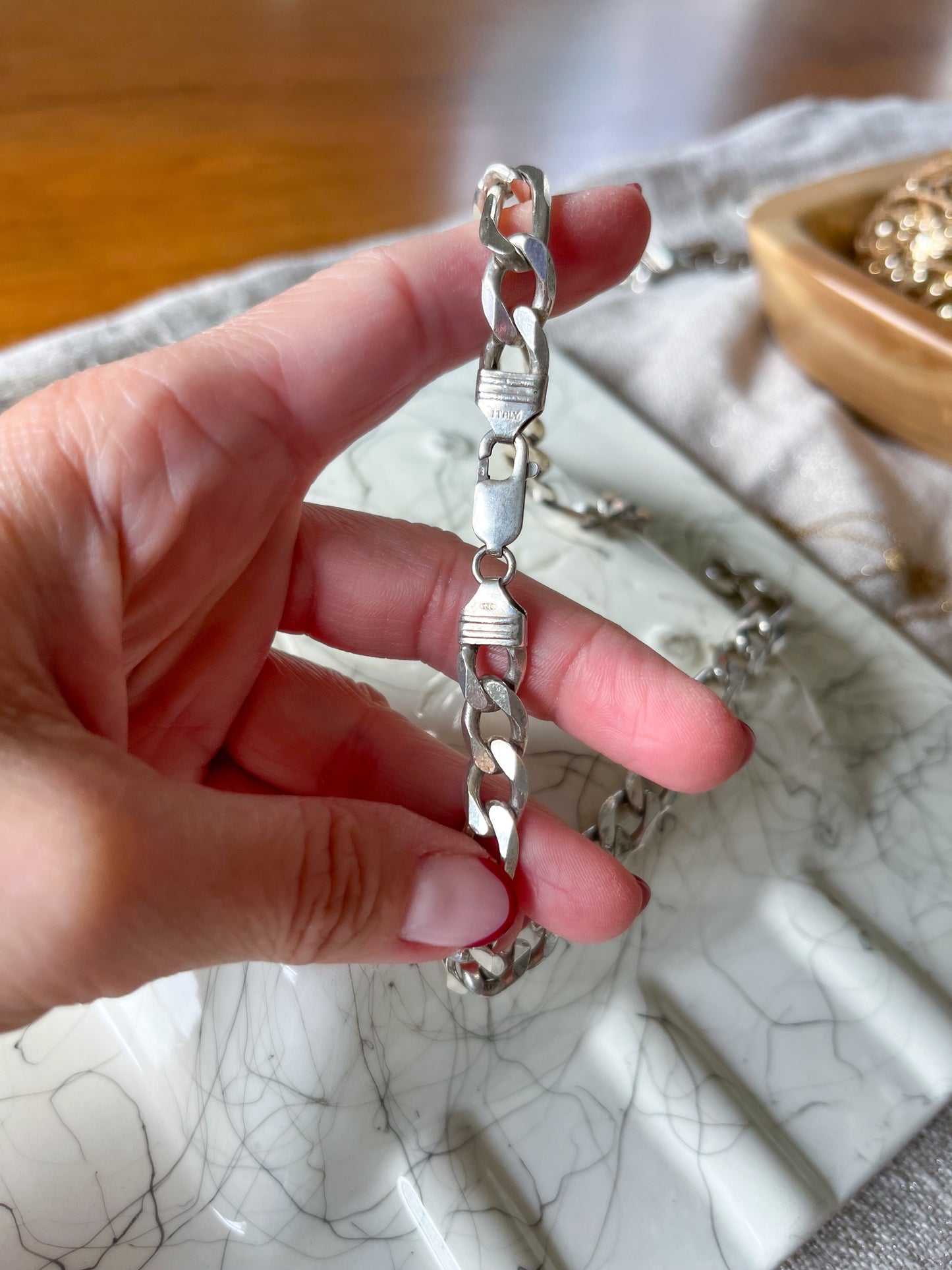 Vintage Chunky Figaro Chain Sterling Silver 20 Inch Chain Necklace, circa 1990s