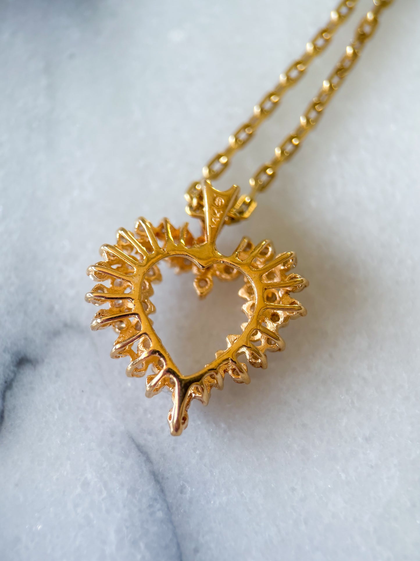 Vintage Natural Diamond Open Heart 14k Yellow Gold Charm