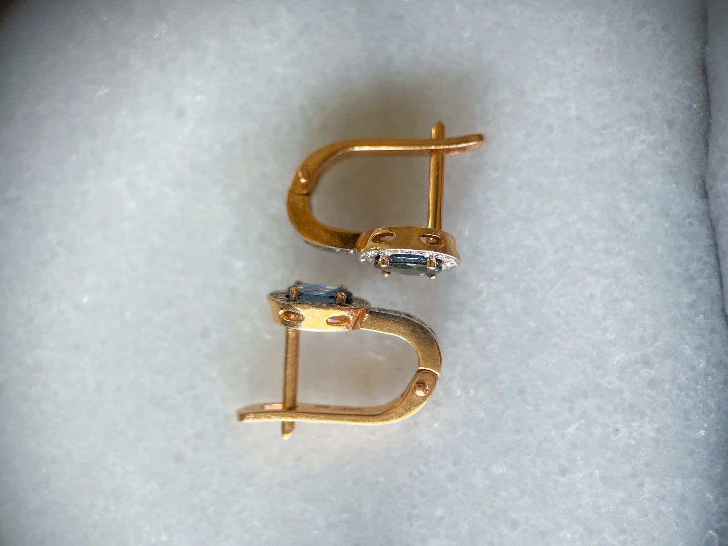 Vintage Natural Sapphire and Natural Diamond 14k Yellow Gold Drop Earrings