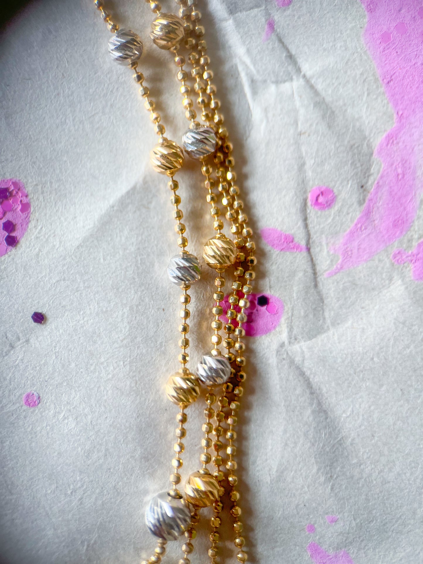 Vintage Two Toned Ball Chain with Two Toned Ball Accents 14k Yellow and White Gold Necklace