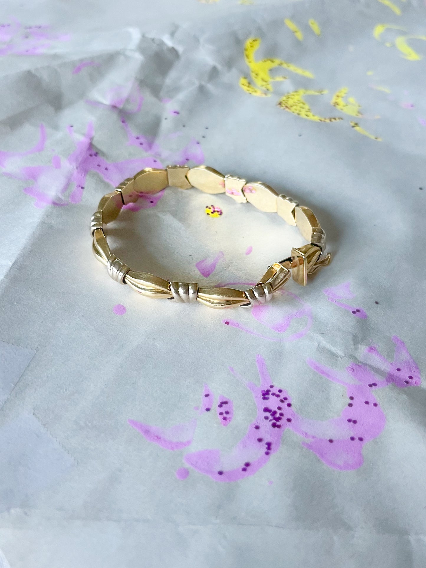 Vintage 14k Yellow and White Gold, Two Toned Chunky Bracelet