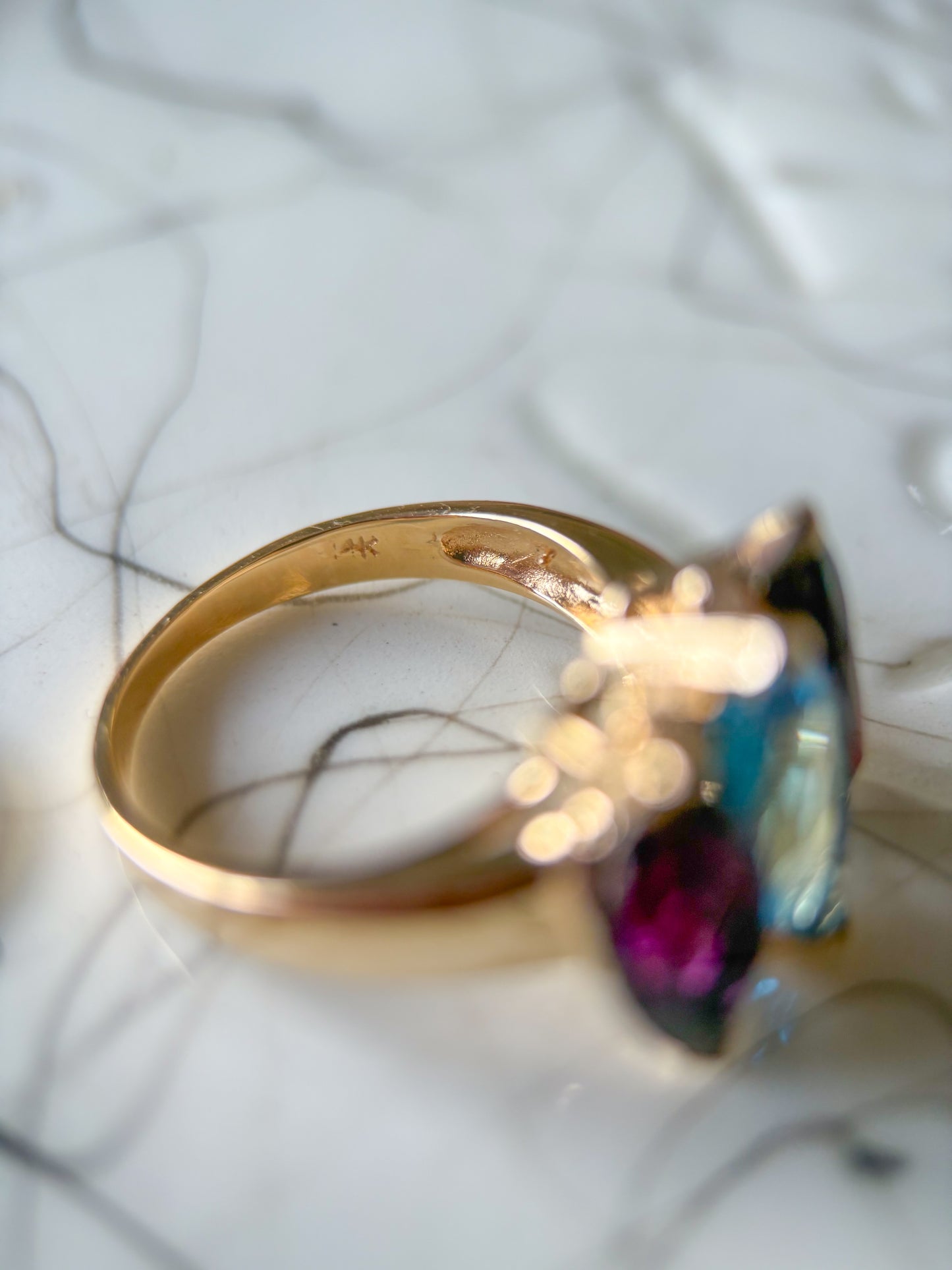 Vintage 14k Yellow Gold Three Stone Ring with Natural Diamonds