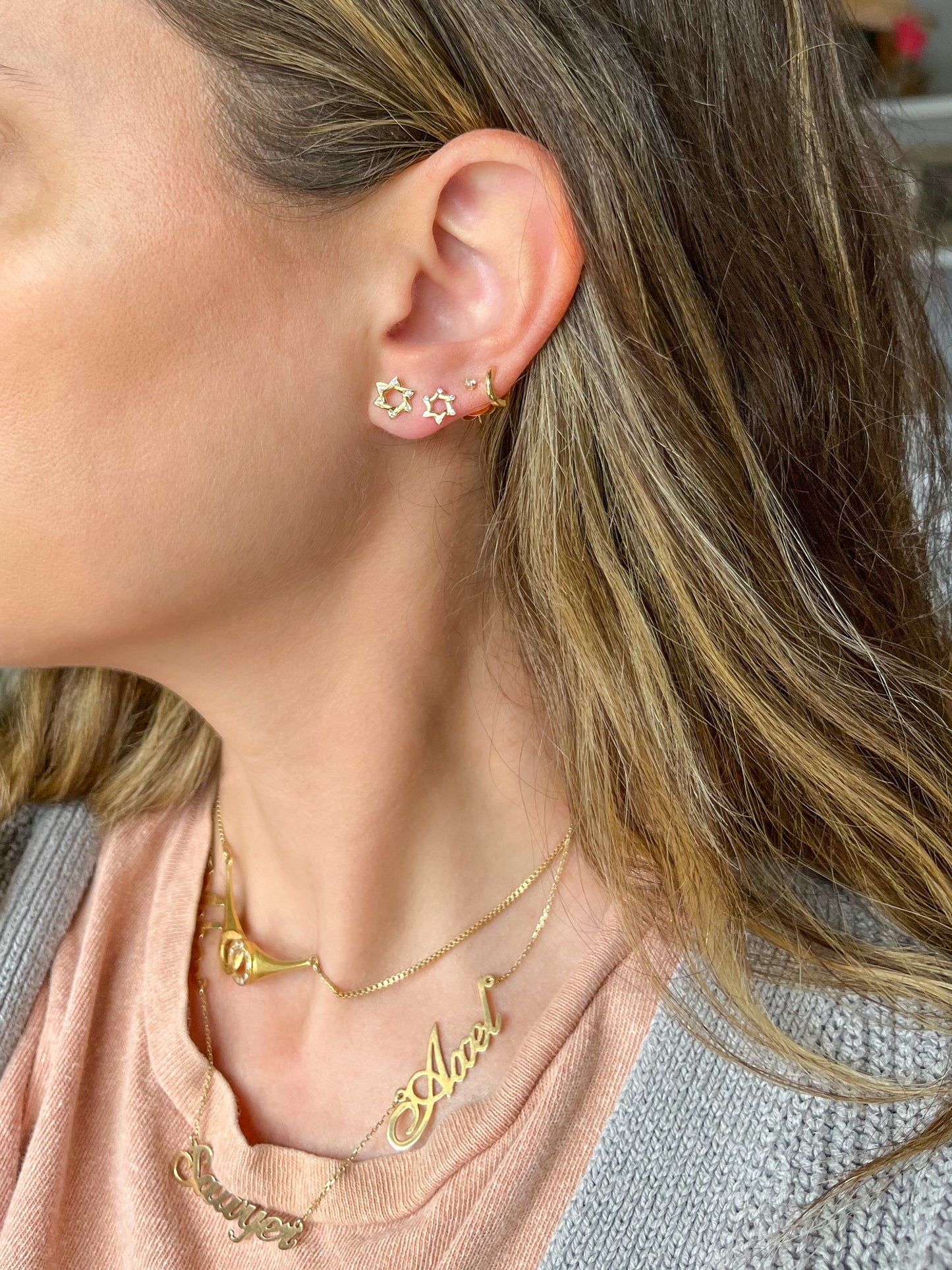 Mini Star of David 14k Yellow Gold and CZ Stud Earrings - Two Sizes