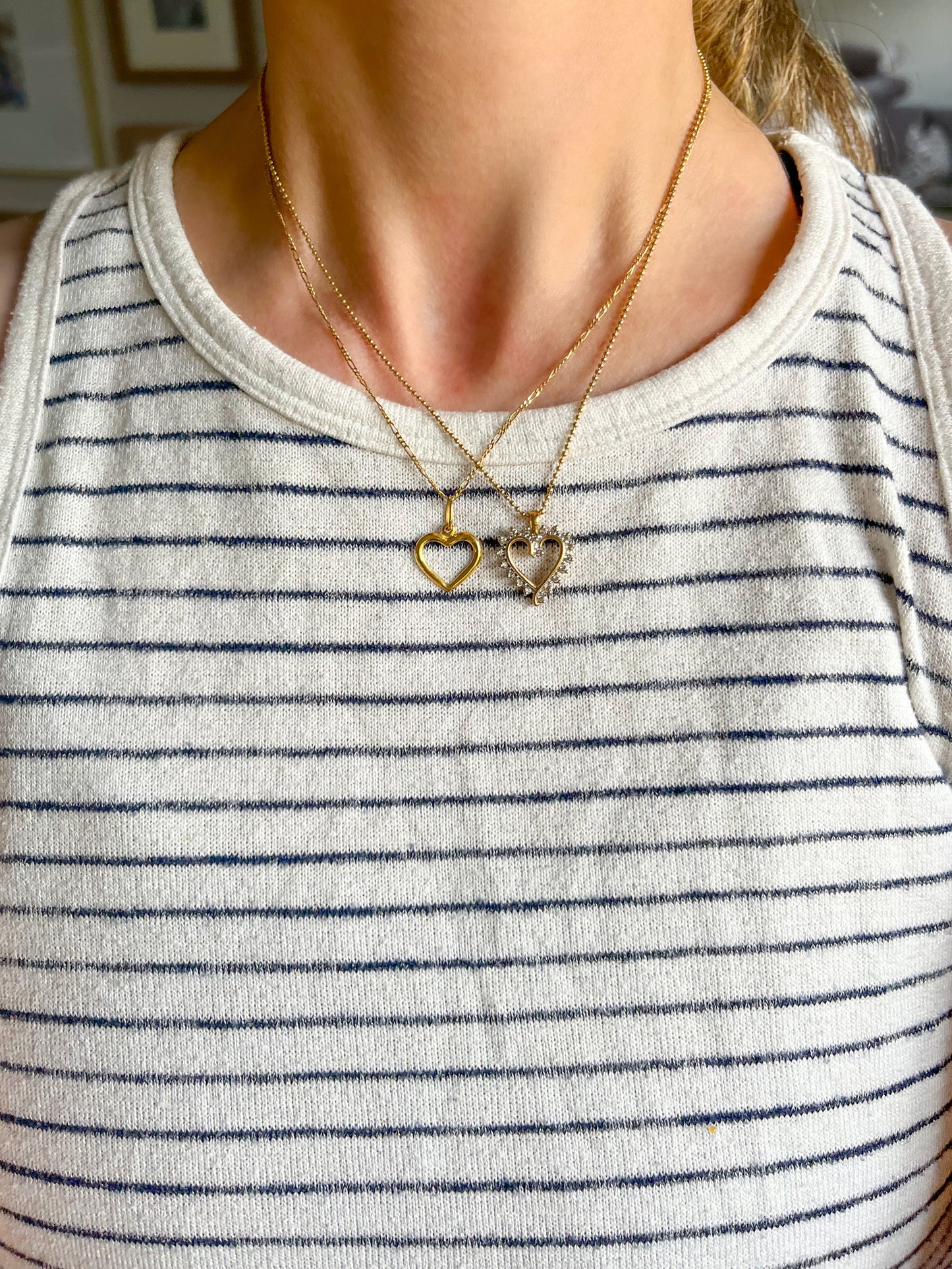 Vintage Natural Diamond Open Heart 10k Yellow Gold Charm