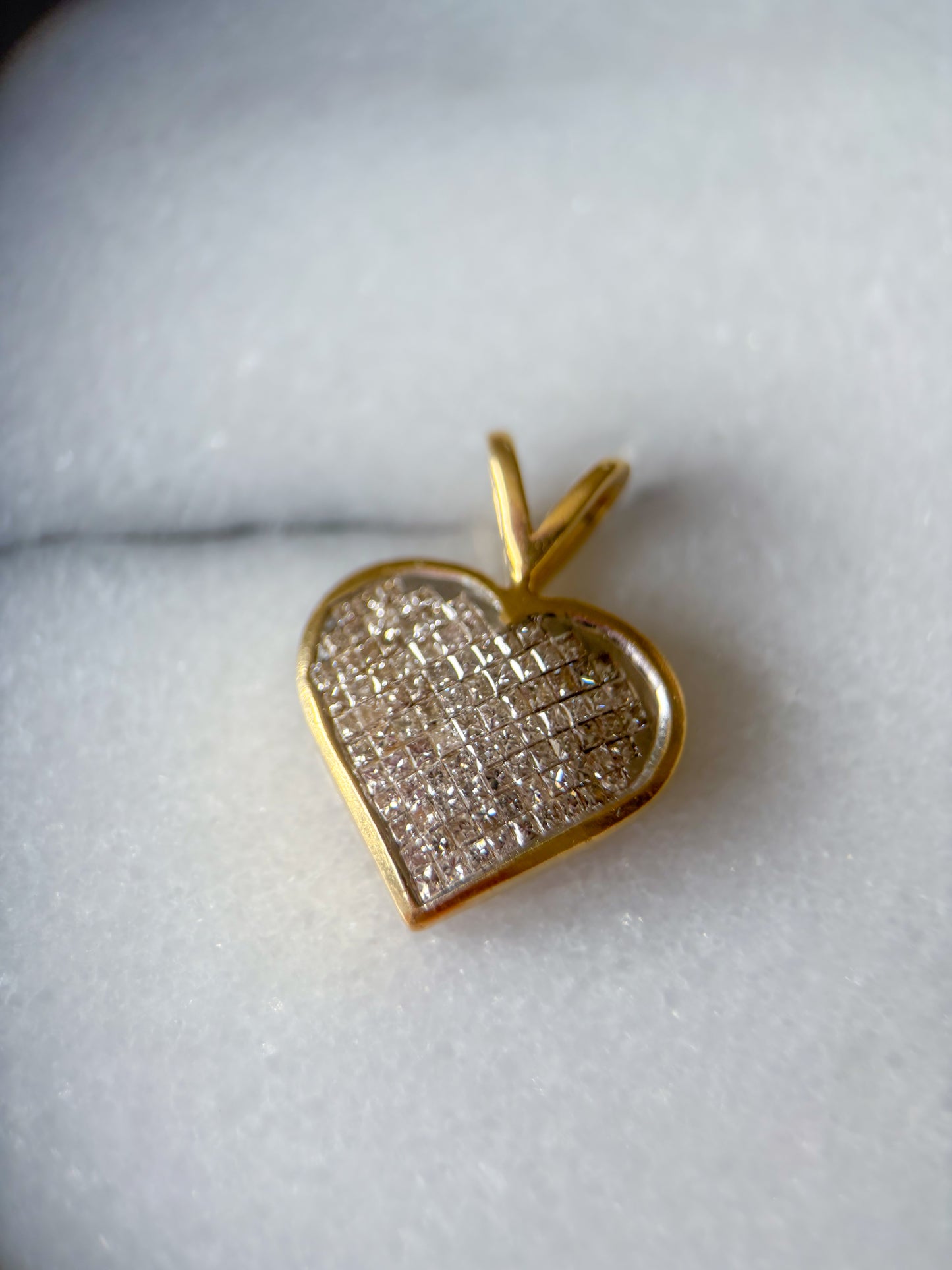 Vintage Natural Princess Cut Diamond Heart 14k Yellow Gold Charm