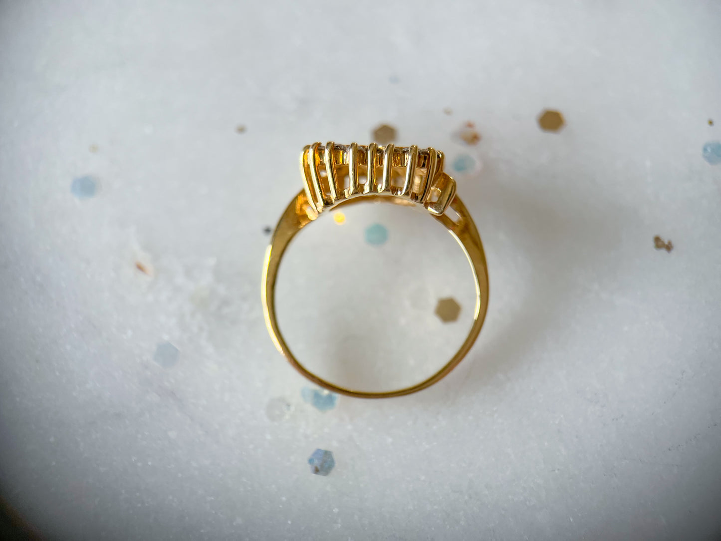 Vintage Natural Diamond 14k Yellow Gold Open Heart Ring