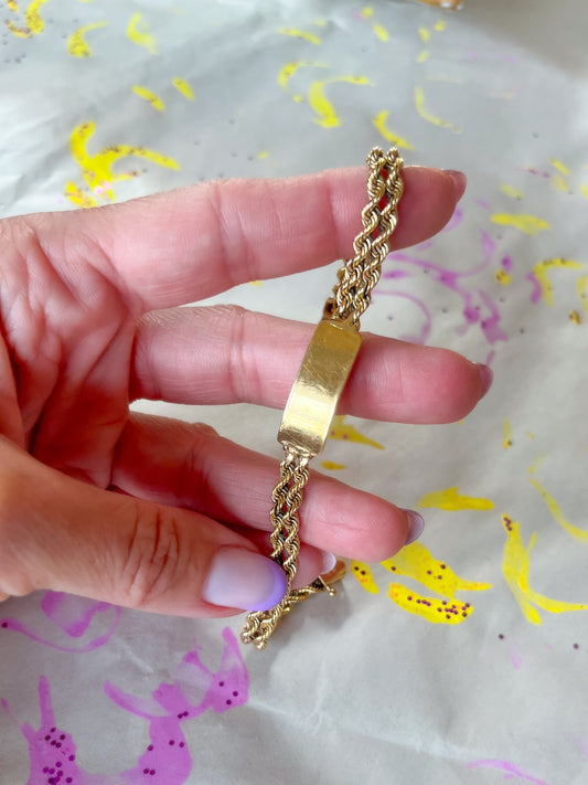 Vintage Double Rope ID Bracelet 14k Yellow Gold 7 Inch Bracelet