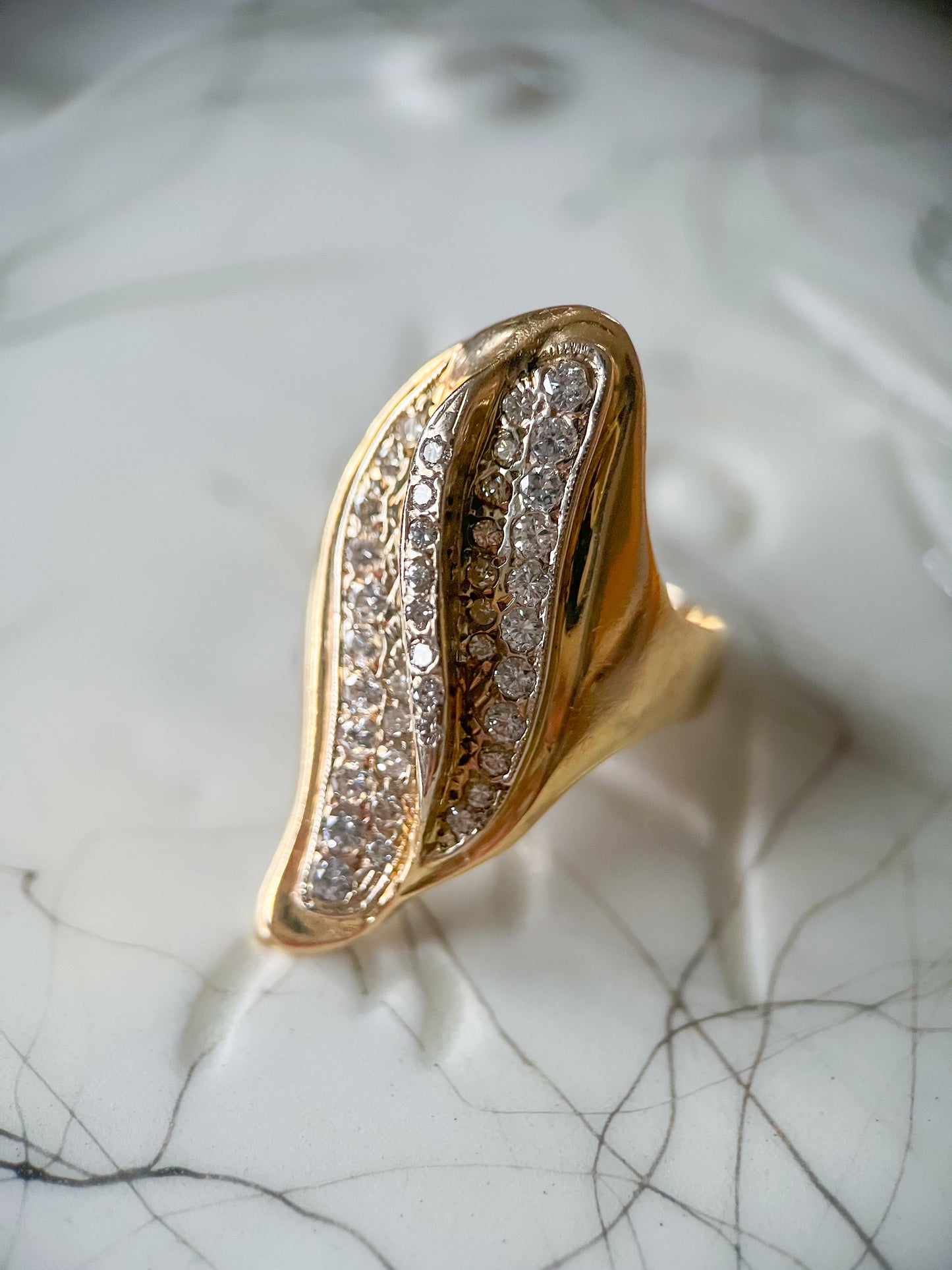 Vintage Natural Diamond 14k Yellow Gold Statement Ring