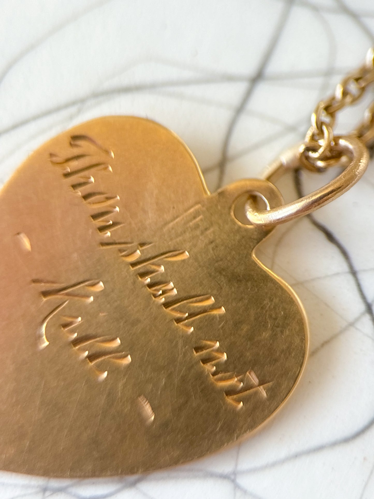 Vintage Engine Turned Heart 14k Yellow Gold Charm, Engraved: "Thou Shall Not Kill"