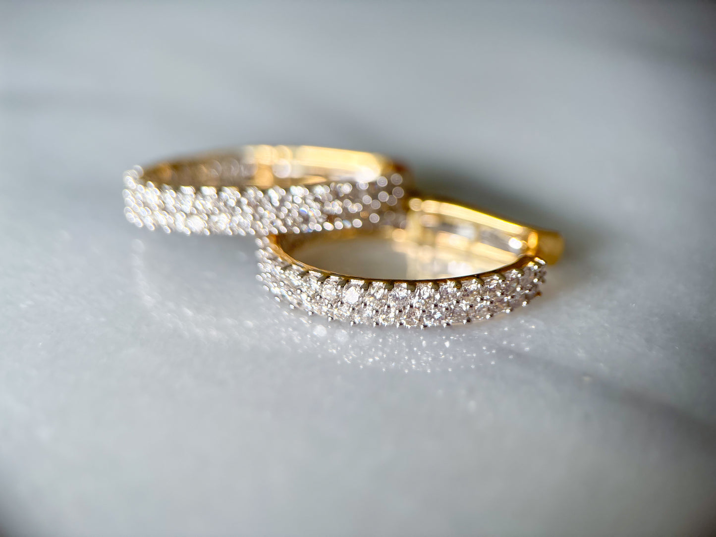 Natural Diamond Two Row Oval Hoop 14k Yellow Gold Earrings