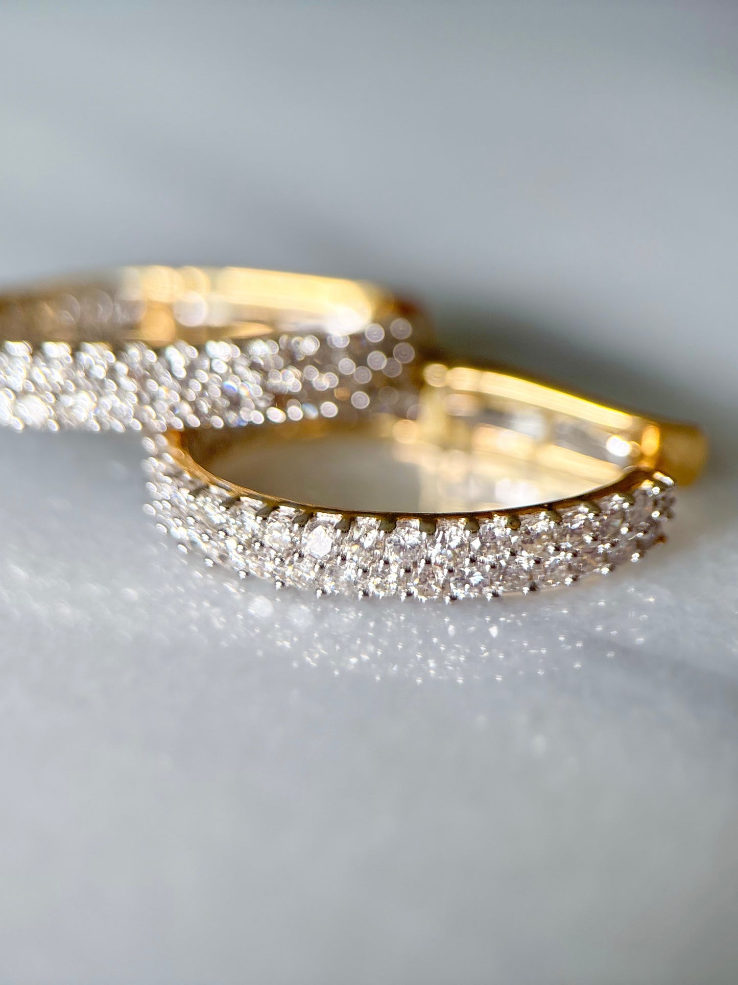 Natural Diamond Two Row Oval Hoop 14k Yellow Gold Earrings