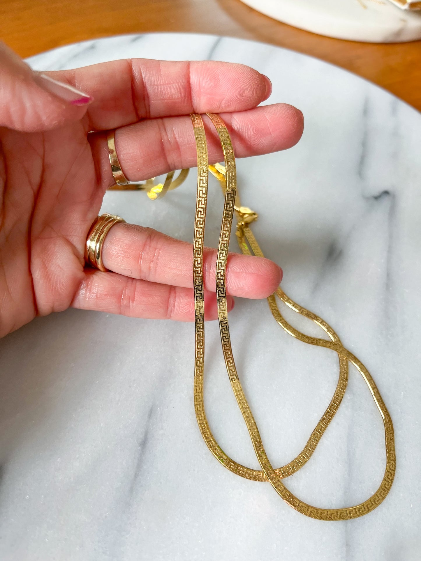 Herringbone Greek Style Chain 10k Yellow Gold 18 Inch Necklace