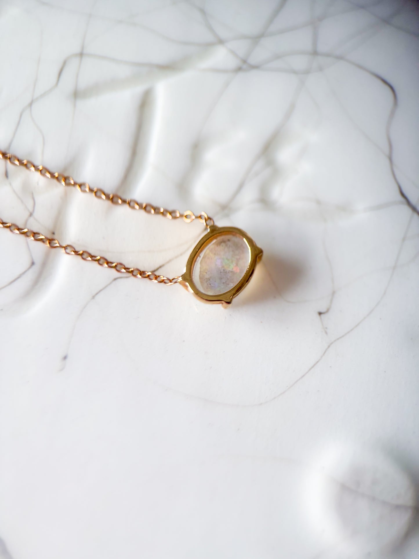 Vintage Opal 14k Yellow Gold Charm and 16 Inch Chain