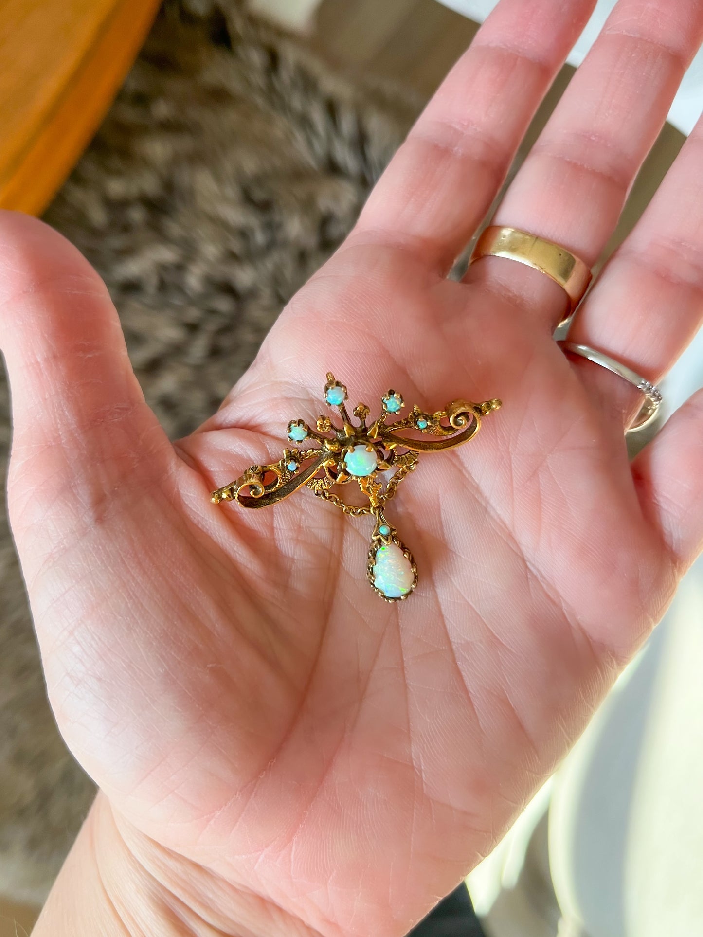 Antique Opal 14k Yellow Gold Pin and Pendant