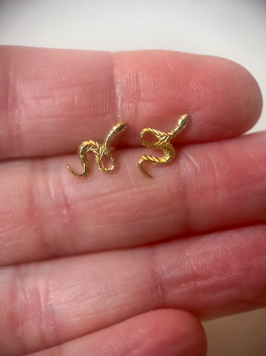 Mini 14k Yellow Gold Snake Stud Earrings
