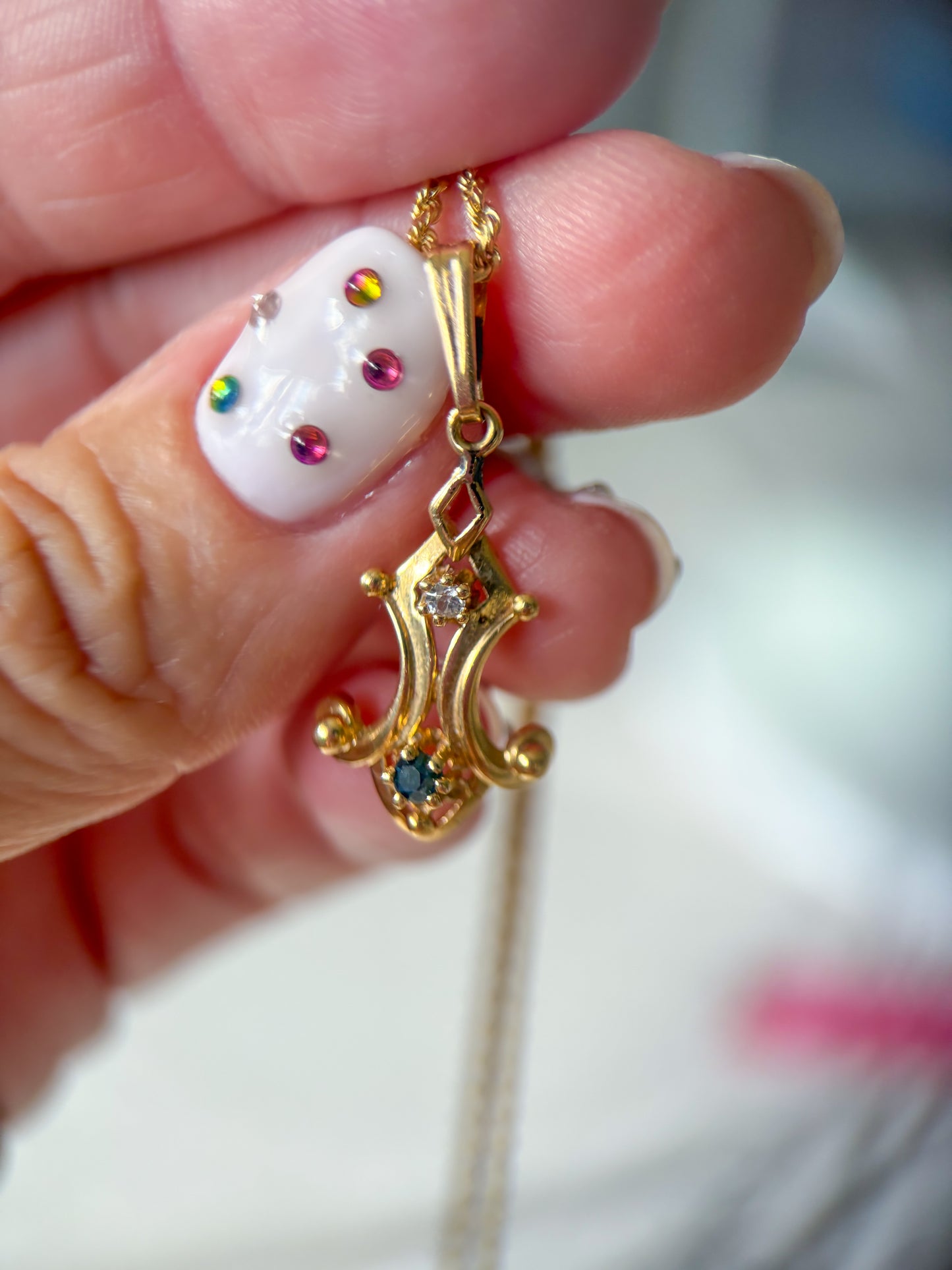 Vintage 14k Yellow Gold Charm with Synthetic Stones