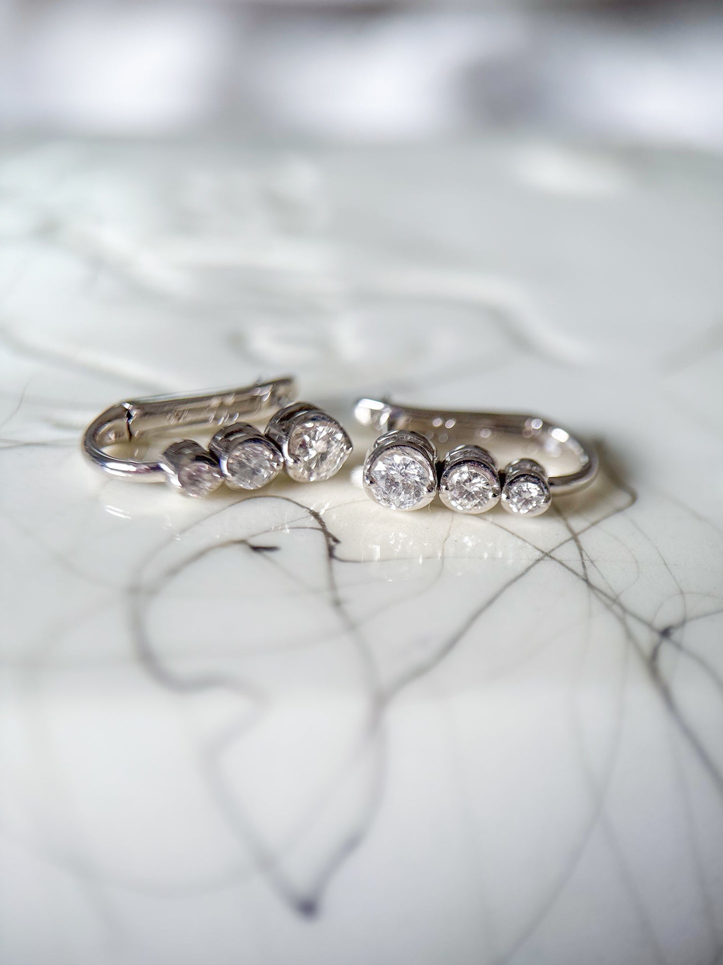 18k White Gold 3 Natural Diamond Drop Earrings