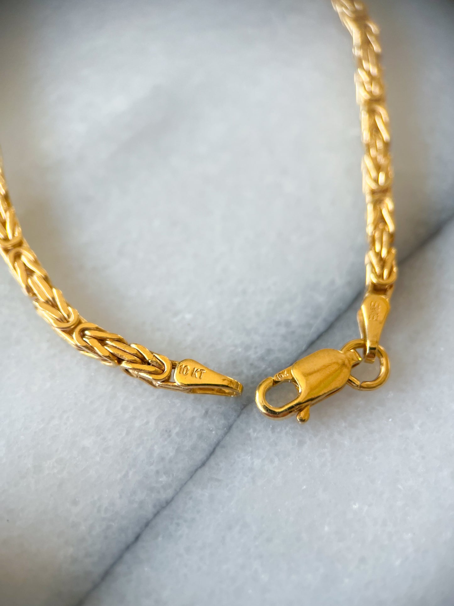 Square Byzantine 10k Yellow Gold 7 Inch Bracelet