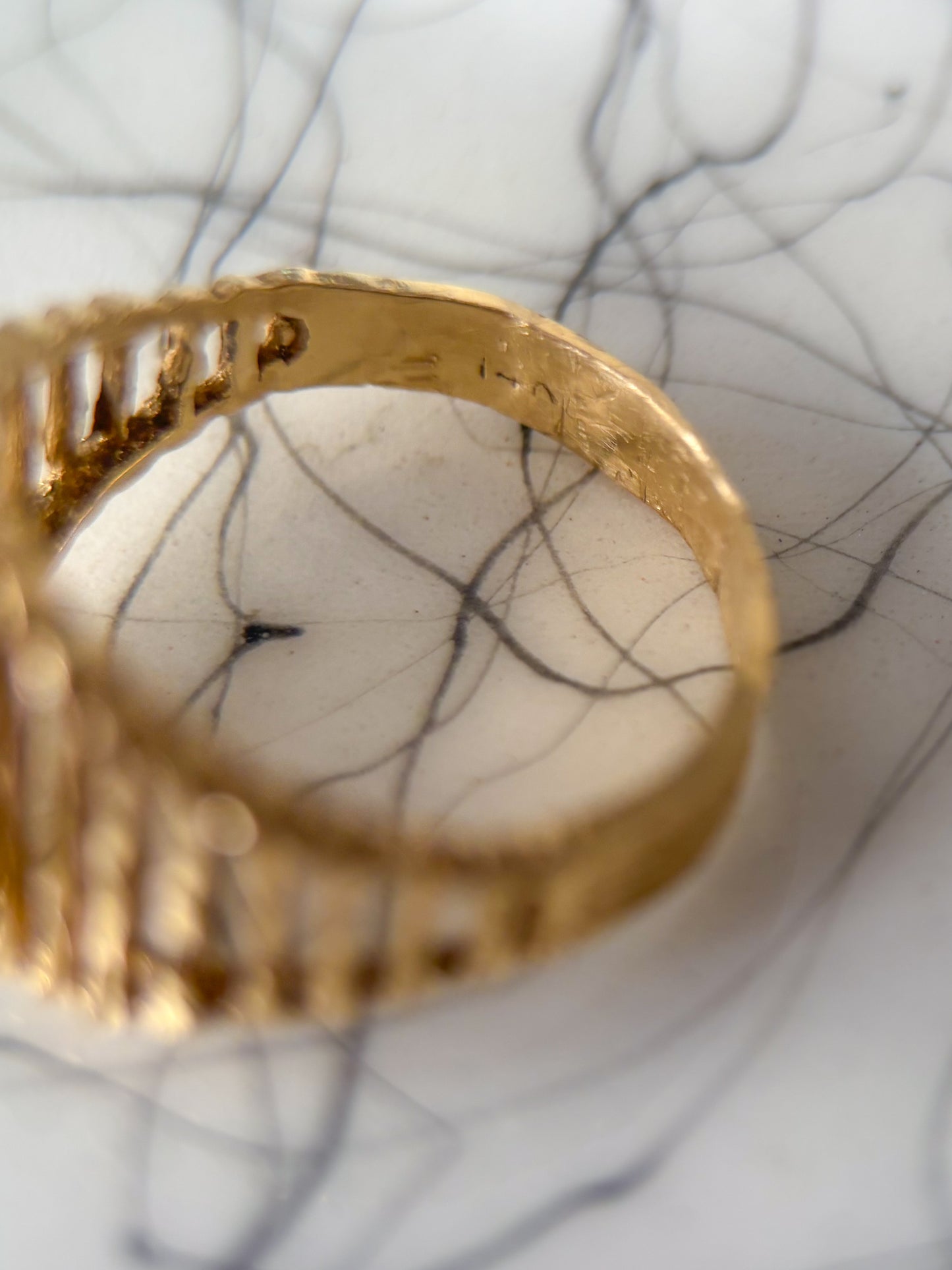 Vintage Natural Diamond Letter "F" 14k Yellow Gold Ring