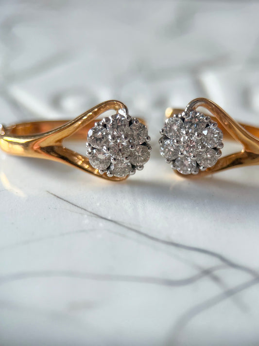 Natural Diamond Flower 18k Yellow Gold Drop Earrings