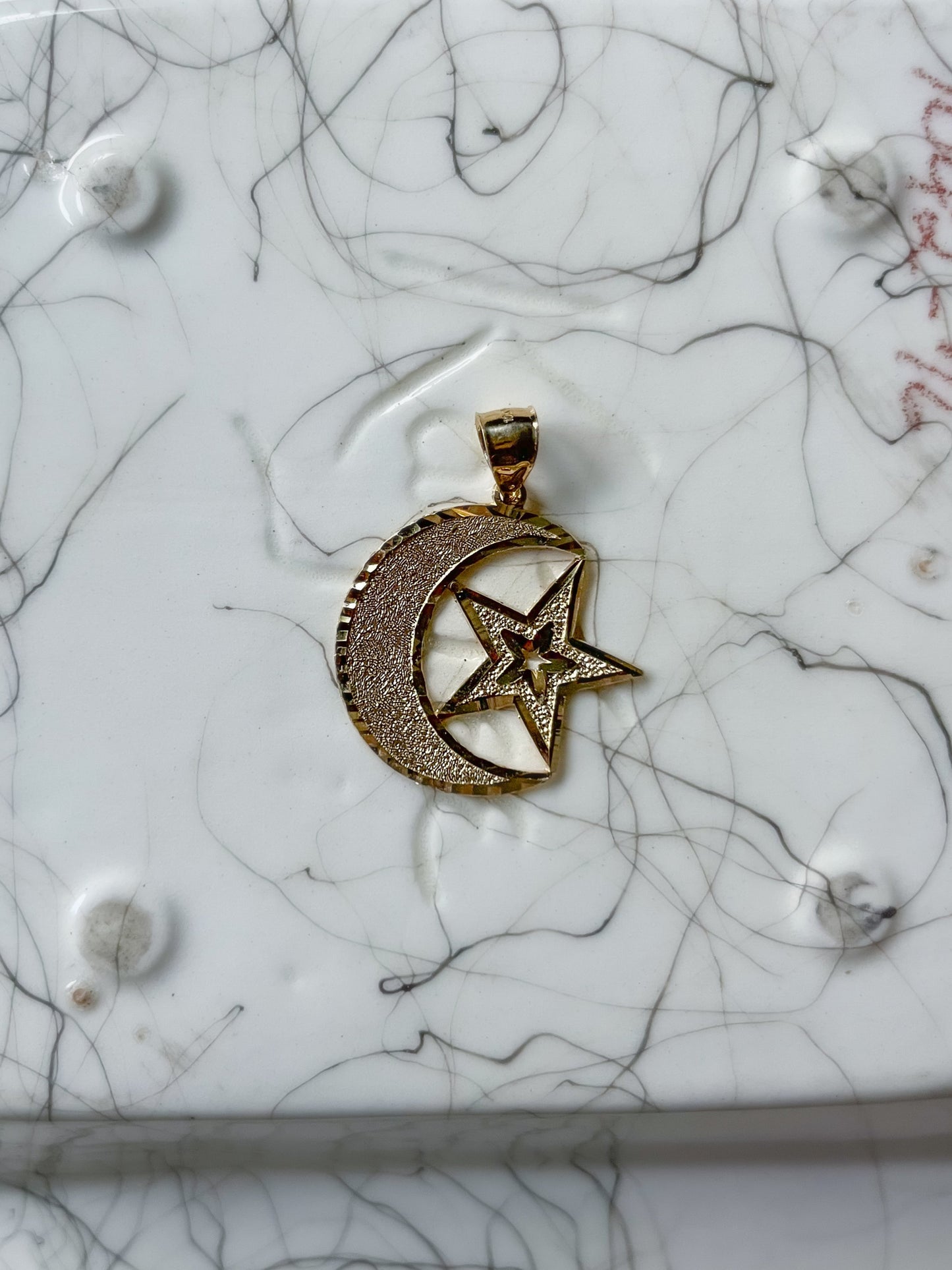 Large Moon and Star 10k Yellow Gold Charm