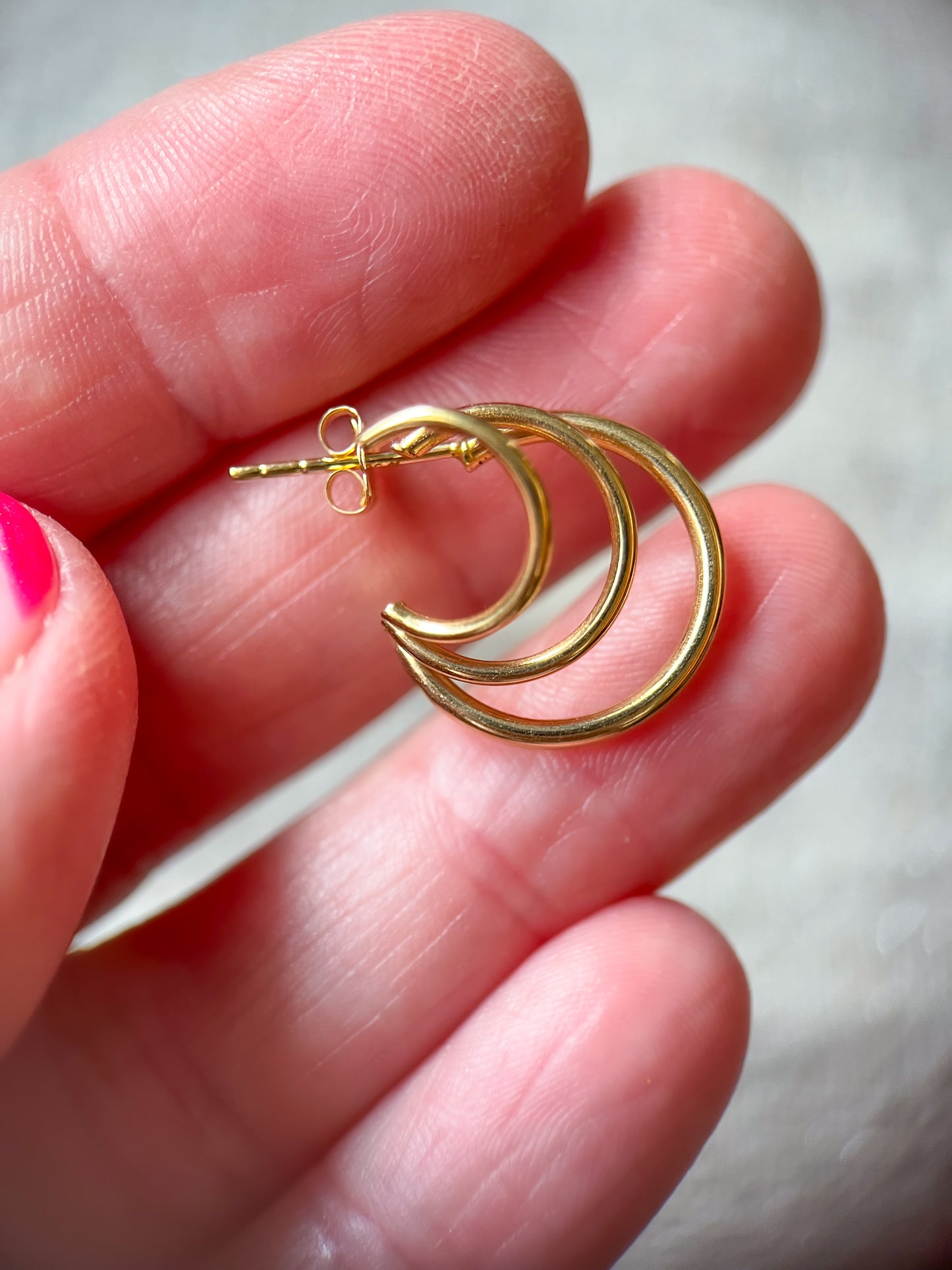 Vintage Triple Hoop 14k Yellow Gold Stud Earrings