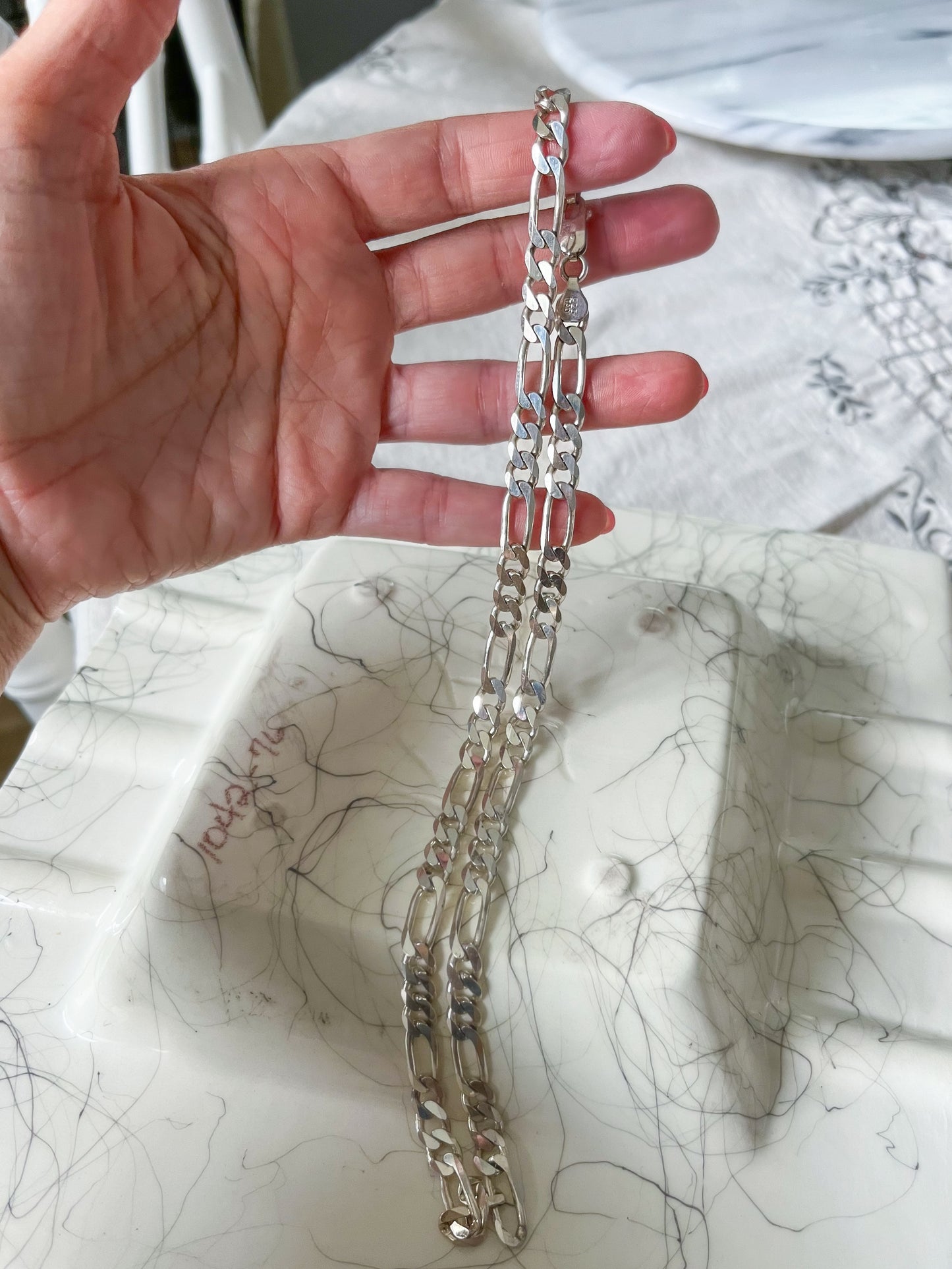 Vintage Figaro Chain Sterling Silver 20 Inch Chain Necklace, circa 1990s