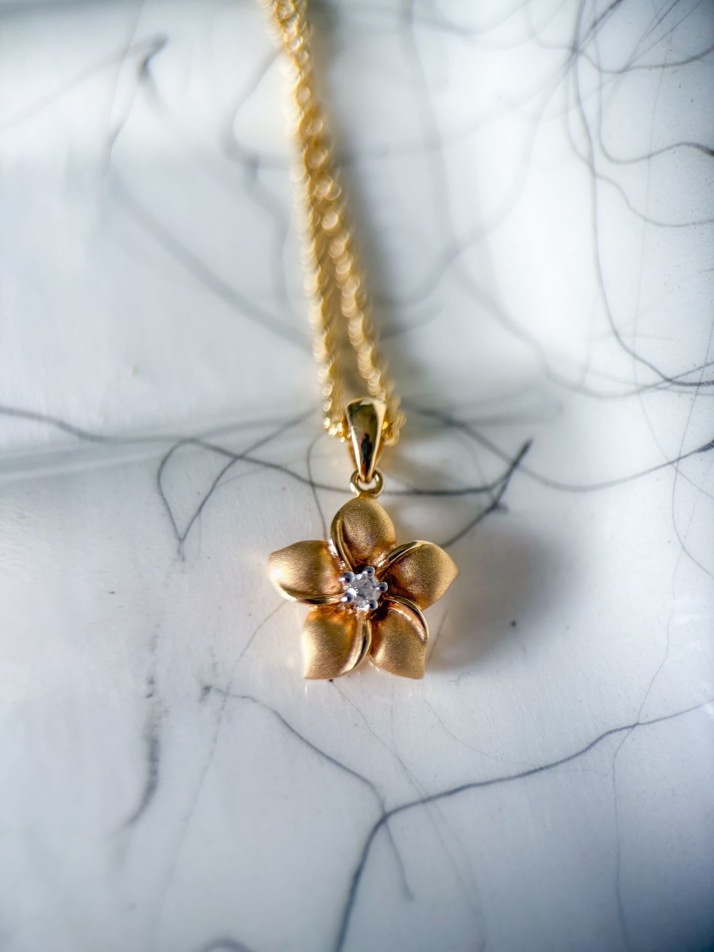 Vintage Flower with Natural Diamond 14k Yellow Gold Charm