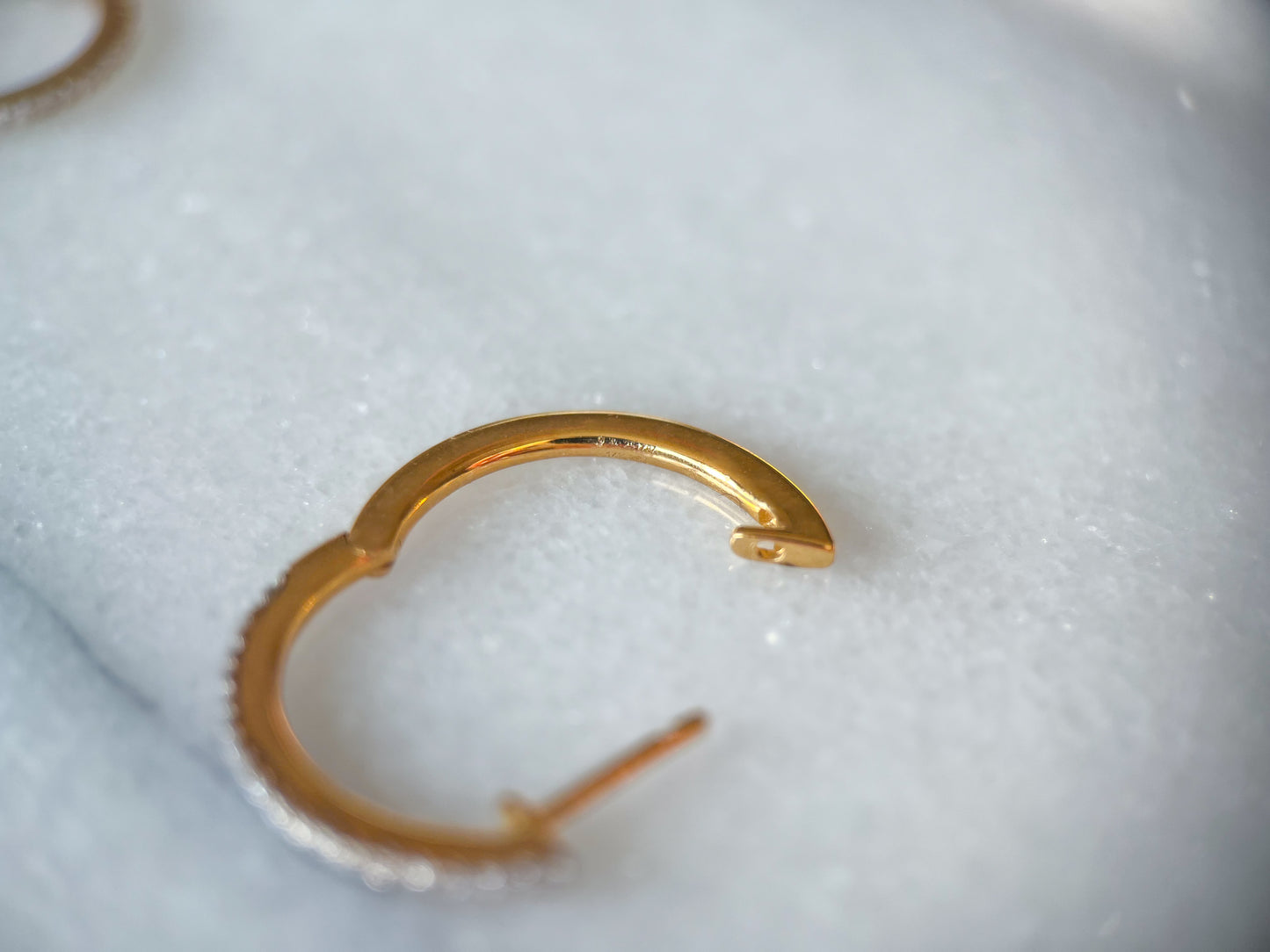 Thin Natural Diamond Huggies 14k Yellow Gold Hoop Earrings