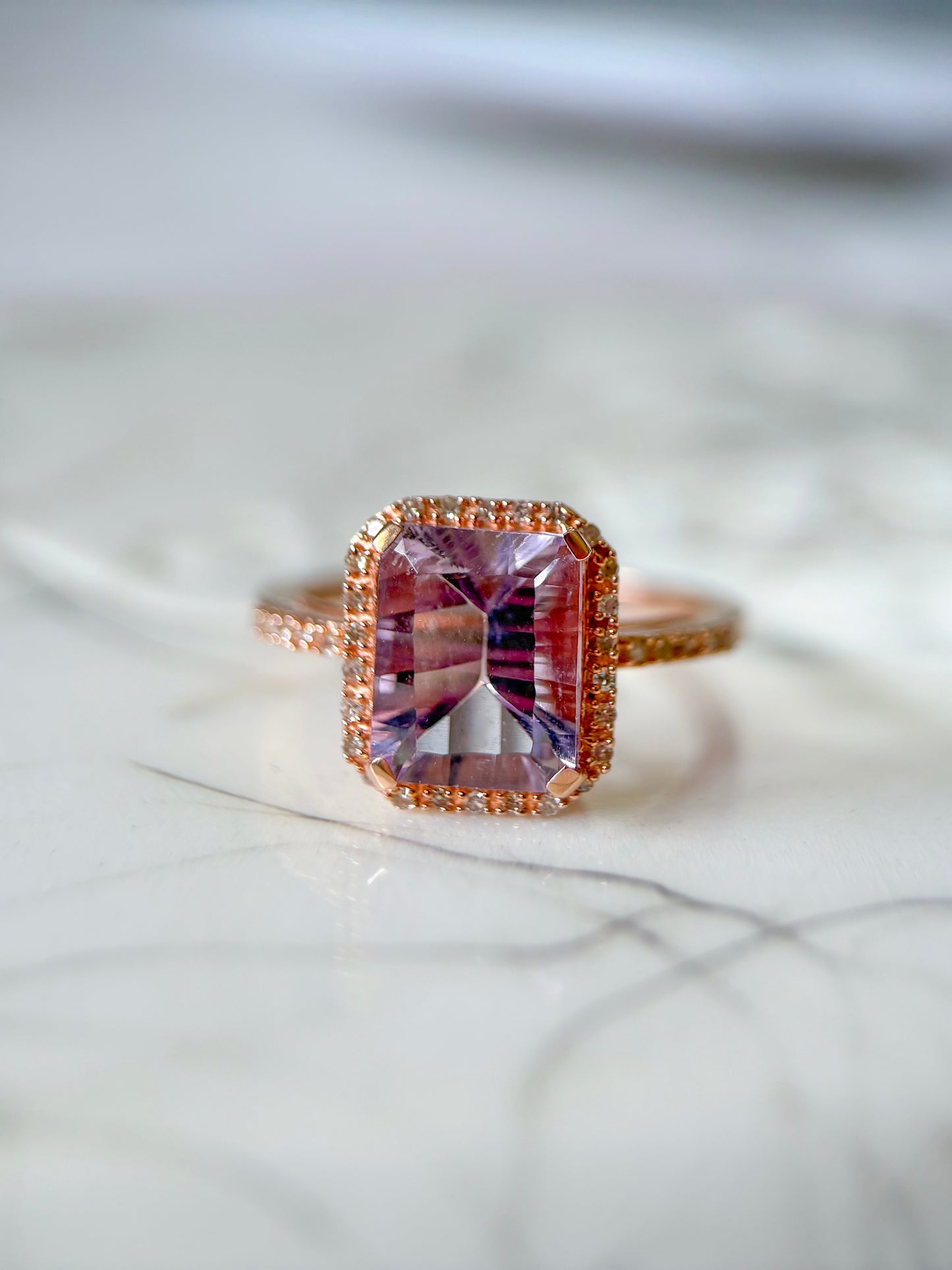 Vintage Amethyst and Natural Diamond 10k Rose Gold Ring