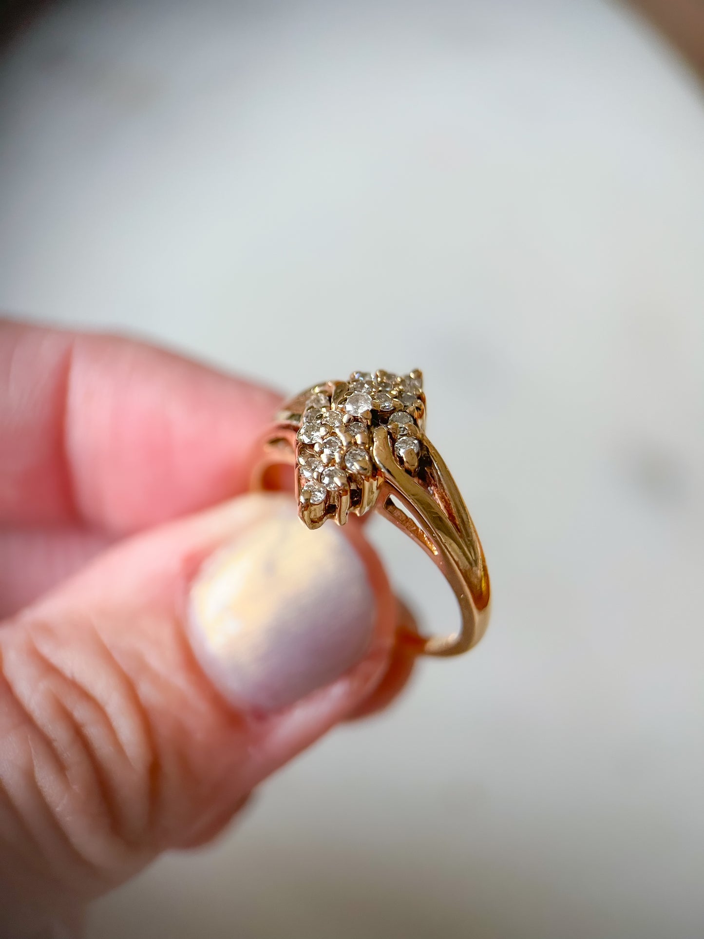 Vintage Natural Diamond 14k Yellow Gold Cluster Ring