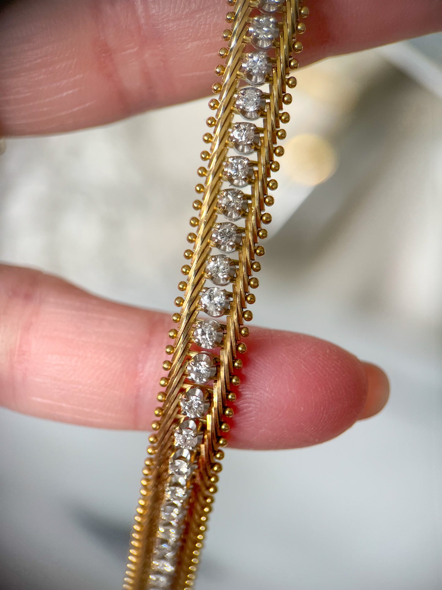 Vintage Natural Diamond 14k Yellow Gold 7.25 Inch Bracelet