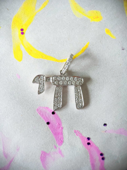 Natural Diamond Chai 14k White Gold Charm