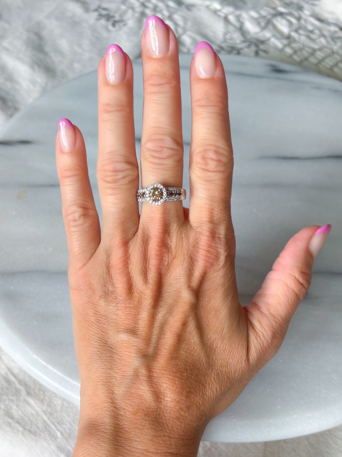 Vintage Natural White and Chocolate Diamonds 14k White Gold Ring