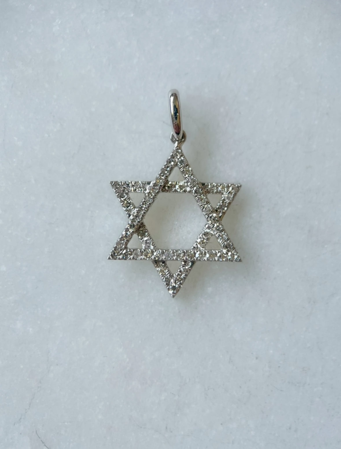 Vintage 14k White Gold Natural Diamond Star of David Charm