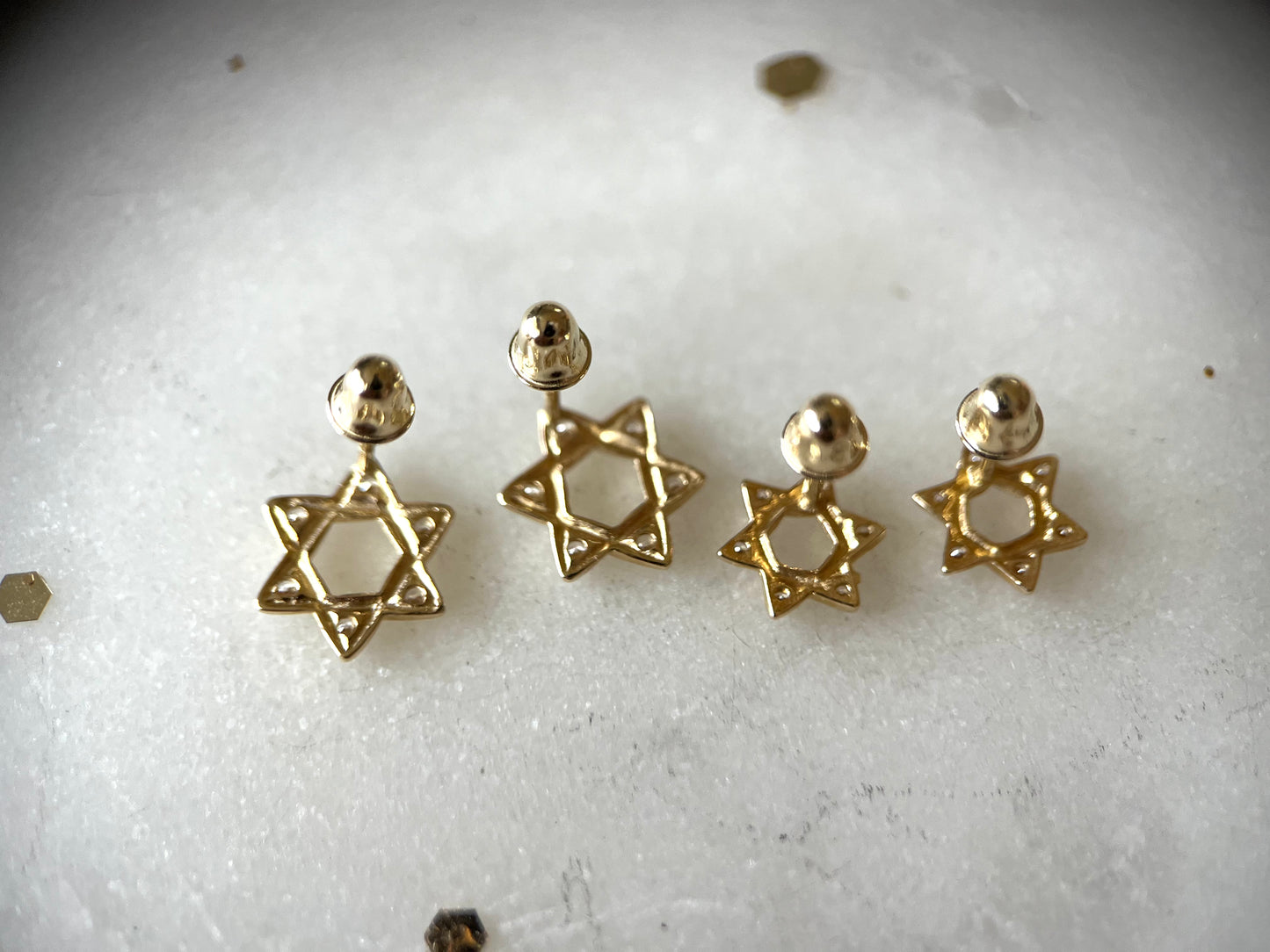 Mini Star of David 14k Yellow Gold and CZ Stud Earrings - Two Sizes