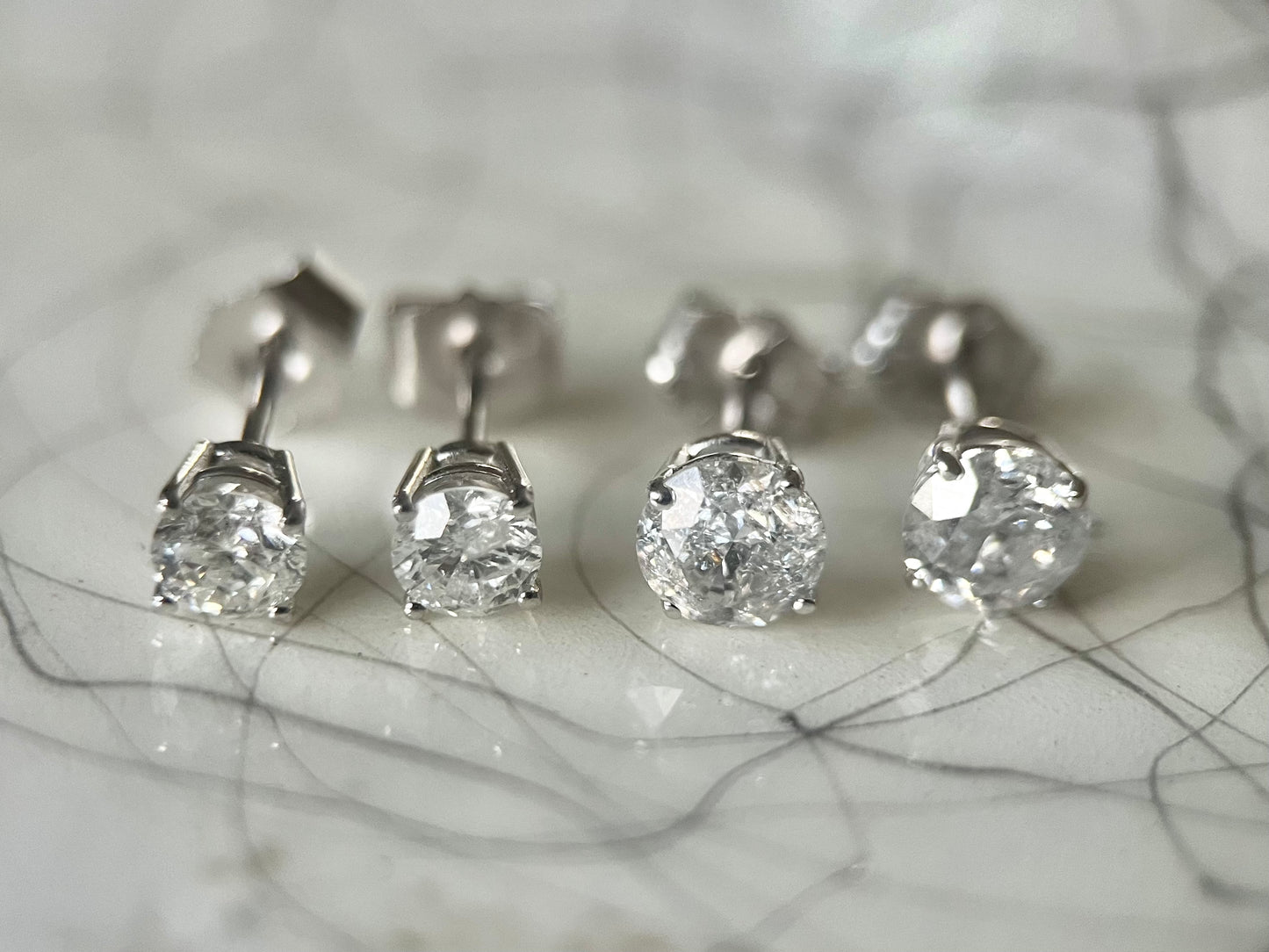 0.50cttw and 1.00 cttw Natural Diamond Stud Earrings, Mounted in 14k White Gold