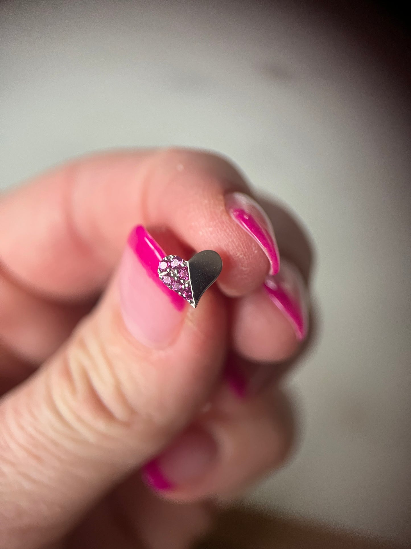 Various Mini 14k White Gold Studs - Hearts with Pink CZ