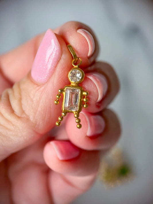 Vintage Clear Boy Birthstone 14k Yellow Gold Charm