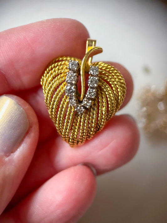 Vintage Natural Diamond Heart 14k Yellow Gold Charm