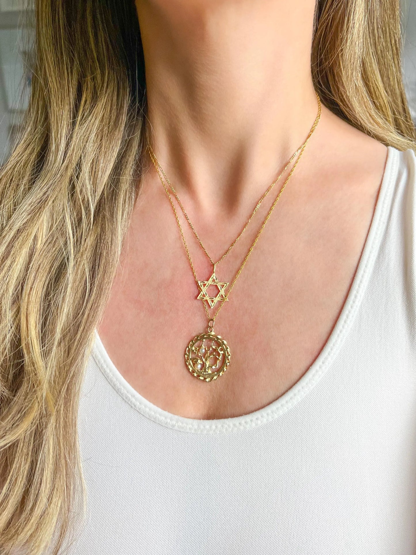 Vintage Tree of Life with Pearls 14k Yellow Gold Charm