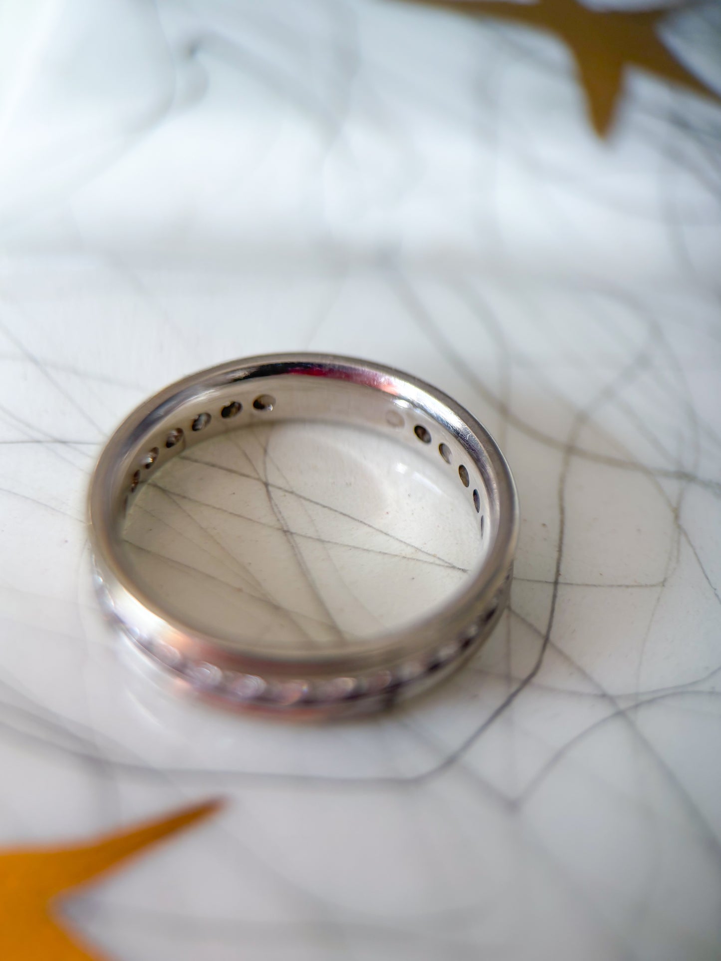 Vintage Natural Round Channel Setting 14k White Gold Eternity Band, Size 6.25